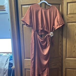 Free People Rust Asymmetrical Cutout Midi Dress with Side Tie